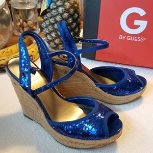 Blue Guess Sequined Wedges